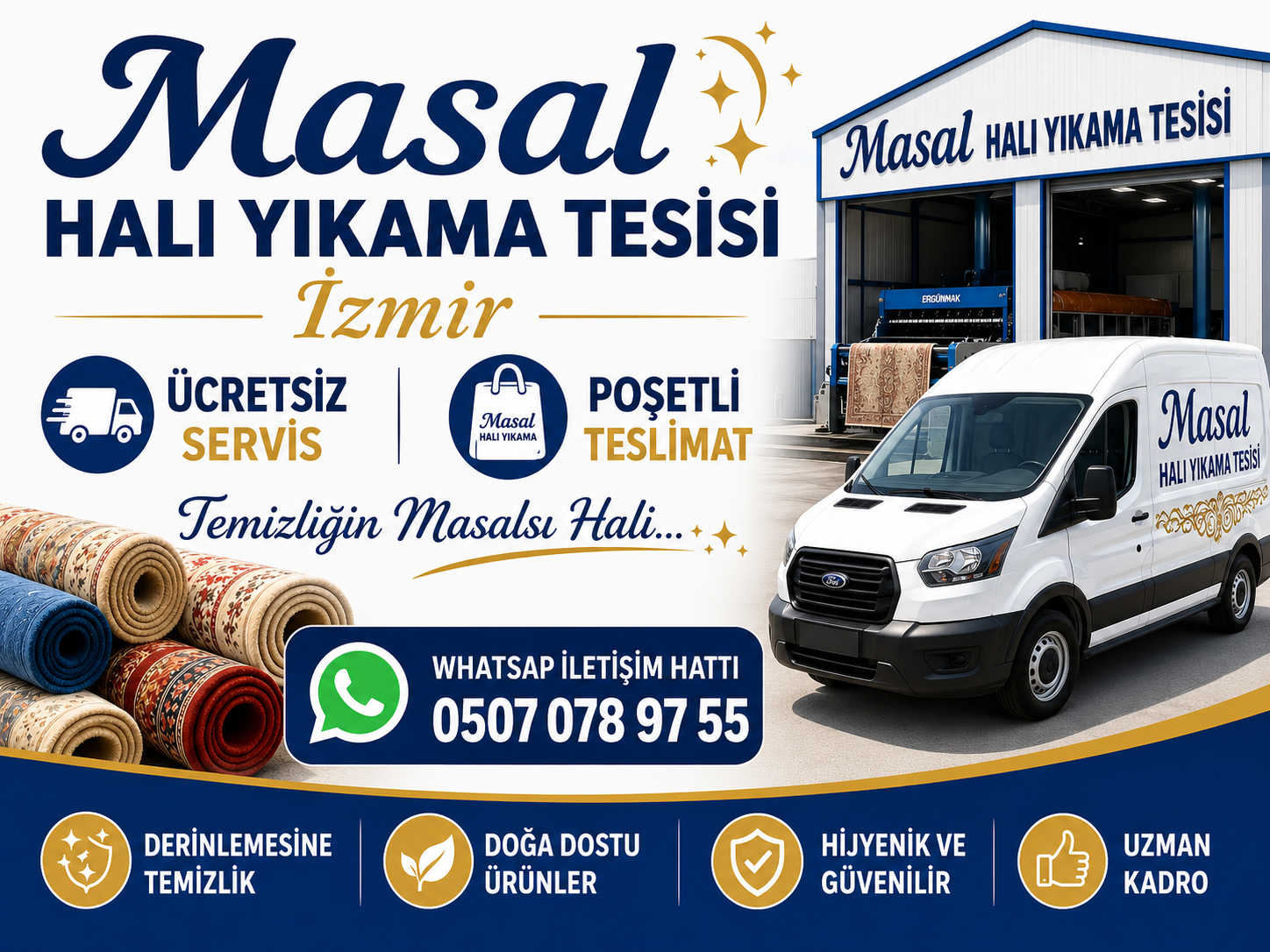 Masal Halı Yıkama ücretsiz servis ve poşetli teslimat görseli